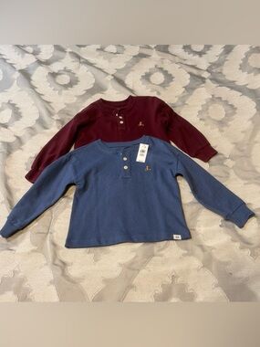 GAP Toddler Long Sleeve Henley Tops  - Blue and Burgundy - 2T